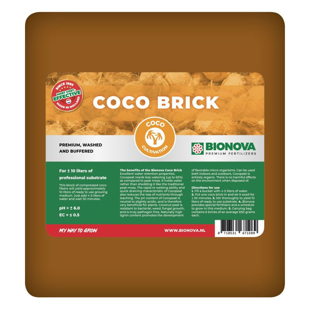 BioNova Coco Brick 10L, dehydrovaný kokos briketa, BALENÍ 6 ks