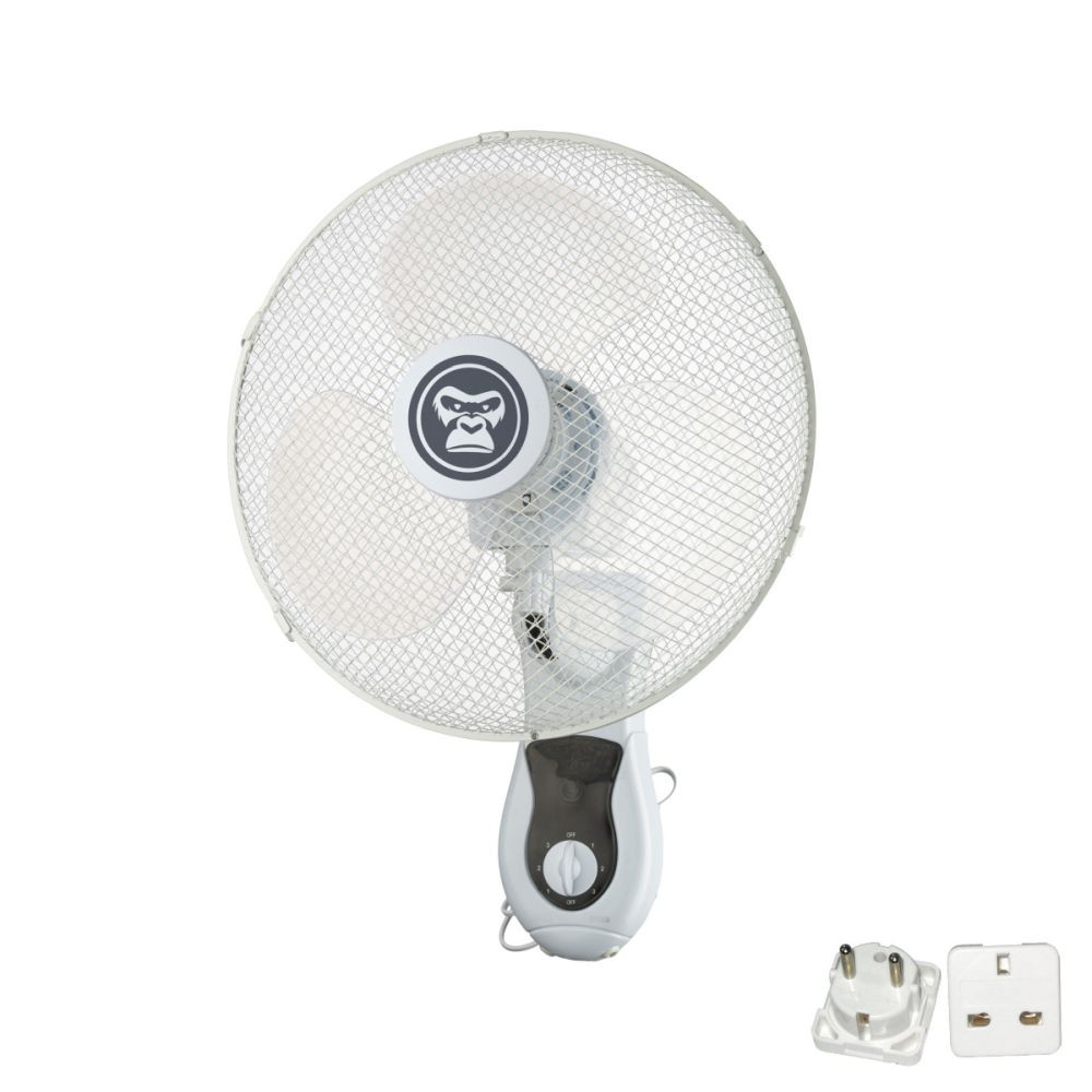 Gorilla Oscillating Wall Fan, třírychlostní nástěnný ventilátor 40 cm S ADAPTÉREM UK/EU