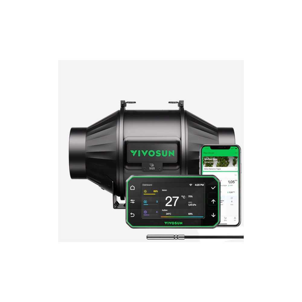 VIVOSUN AeroZesh T4 Inline ventilátor (E42AP WiFi controller, PMW EC motor), 100 mm, 357 m3/h