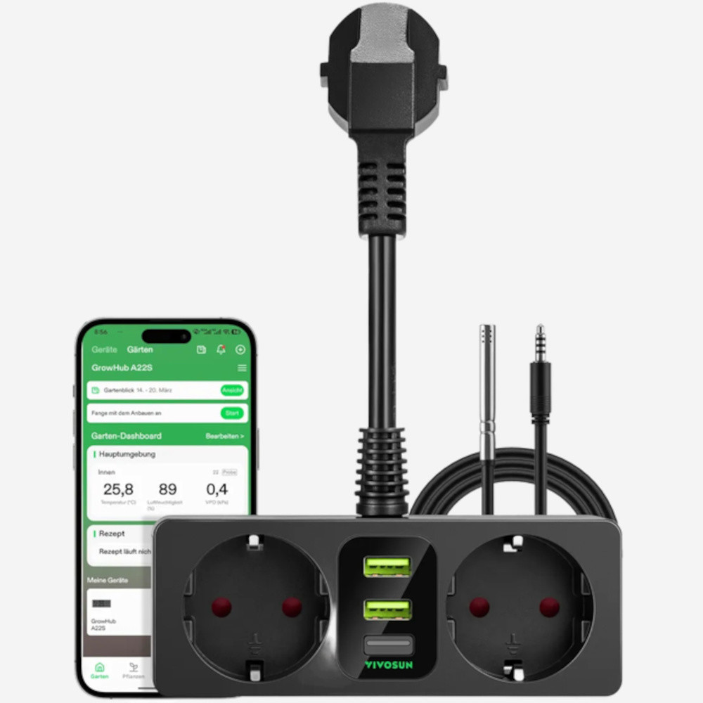 VIVOSUN GrowHub Outlet Controller A22, teplotní a vlhkostní sensor, kompatibilní s Vivosun App
